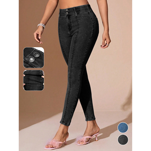 Paola Riboni - Jeans de mezclilla ajustados de cintura alta para mujer, estilo vintage, elásticos, casuales, lavado claro, estilo liso, para verano - Product Image 1
