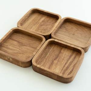 Vente en gros, plateau de service rond en bois de noyer brun rustique de petite taille personnalisé avec poignées, plateaux pour sarfophages naturels - Product Image 4