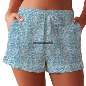 Shorts de Algodón con Estampado Sanganeri para Mujer, Ropa de Verano, Shorts de Algodón con Estampado de Bloques, Colección Playa, Estilo Baby Doll - Product Image 3