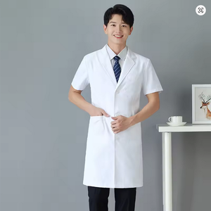 Bata básica blanca personalizable de longitud regular para hombres y mujeres como uniformes de hospital - Product Image 3