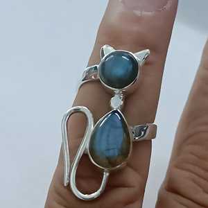 925 Sterling <b>Silver</b> Labradorite <b>Ring</b> Handmade Dual Gemstone Statement Promise Cat Jewelry Gift Featuring Natural <b>Garnet</b> Main - Product Image 5