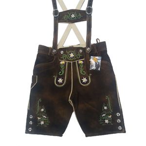 100% Original hommes bavarois court Lederhosen cuir noir avec jaune belle broderie haut High Street Style XS taille - Product Image 5