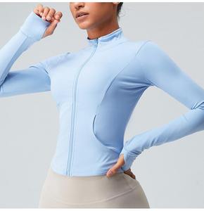 Chaqueta de gimnasio deportiva con cremallera completa de manga larga ajustada para mujer, chaqueta de chándal elástica transpirable para Yoga y correr, agujeros para el pulgar, 1 pieza - Product Image 5