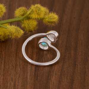 Kingman Turquoise Moonstone Sterling <b>Silver</b> Bezel Setting <b>Adjustable</b> Bypass Design Handmade Luxury Boho Gemstone Unisex <b>Ring</b> - Product Image 2