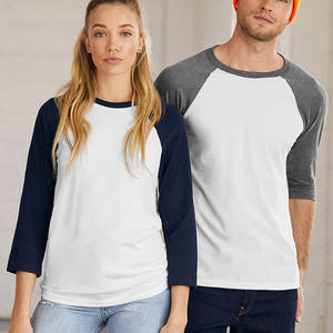 Bella Canvas 100% algodón mezclado 3/4-Camiseta de béisbol de manga extragrande con cuello redondo secado rápido transpirable ligero para verano - Product Image 3