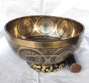 Cuencos Cantores de latón hechos a mano tibetanos de Nepal estilo Feng Shui arte especial tallado Metalware - Product Image 5