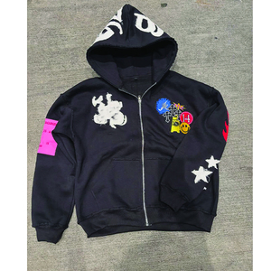 OEM personnalisé hommes Vintage à capuche polaire coupe normale coton lourd imprimé soleil délavé à l'acide brodé hiver fermeture éclair à capuche - Product Image 6