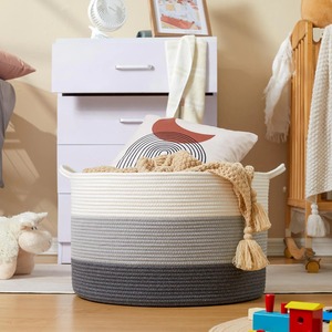 ตะกร้าผ้ามาคราเม่สีสวยสำหรับใส่ของในห้องน้ำที่เก็บเสื้อผ้าในห้องน้ำและของแต่งบ้านสไตล์โบฮีเมียนจากอินเดีย - Product Image 5