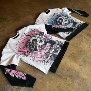 Camiseta de manga larga de doble capa con mangas recortadas lavadas desgastadas de talla grande personalizada - Product Image 6