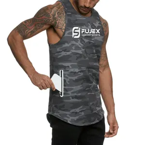 Custom Logo Sleeveless Men Tank Tops Fitness Singlet Bodybuilding Workout Gym Vest With Pocket Men Gym Vest Fitness Training