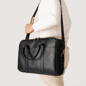 Genuine Leather Classic Large Zipper Business Handbag for Work and Office-Preston Black <b>Briefcase</b> - Product Image 2