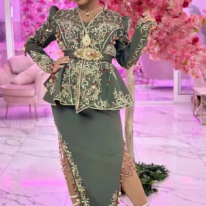 2024 nouveau éblouissant doré Zari broderie veste Karakou robe embelli cristal perles de verre pierre Dabka travail fait soie lin - Product Image 1