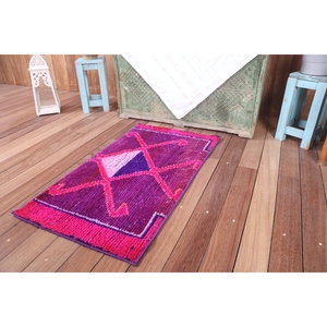Alfombra de 1.7x3.1 pies, Alfombra Turca Vintage, Alfombra Geométrica Herki Morada - Product Image 5