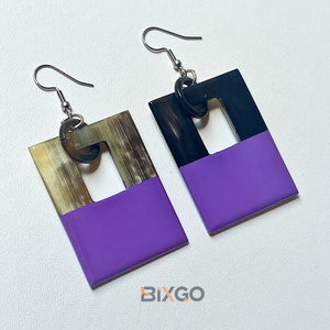 Boucles d'oreilles rectangulaires vintage en argent fabriquées à la main du Vietnam avec demi laque violette cadeau de mode de mariage et de fête en gros personnalisé - Product Image 2