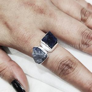 Joyería de piedra en bruto Anillo de mujer Piedra preciosa de tanzanita natural Piedra NATAL DE DICIEMBRE Piedra doble Anillo de plata esterlina 925 ajustable - Product Image 4