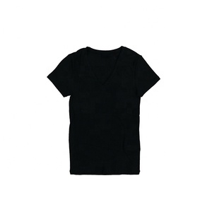 Camisetas informales de media manga con cuello en V para mujer, camisa bordada con logotipo de impresión personalizada, 100% algodón/poliéster - Product Image 1