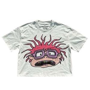 Venta caliente Boxy camiseta recortada Casual manga corta cuello redondo Jersey tela 220 gramos DFT impresión elegante Camiseta cómoda - Product Image 5