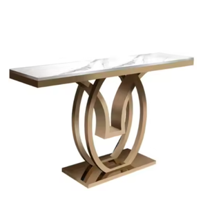 Mesas de consola de muebles Premium de lujo industrial con patas de metal de diseño tejido y mesas de consola de entrada superior de vidrio transparente - Product Image 5