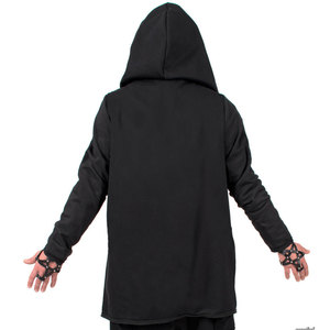 Sudadera con capucha para hombre, negra, larga, estilo urbano, 100% algodón, con cremallera completa, dobladillo curvo, para gimnasio, con logo personalizado, OEM, al por mayor - Product Image 3