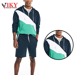 เสื้อฮู้ดแบบมีซิปครึ่งขาสั้นสำหรับผู้ชายมีสีบล็อกใส่สบาย - Product Image 5