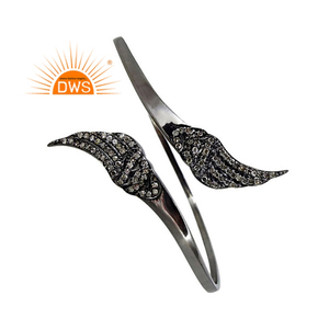 Meilleure qualité en argent Sterling diamant naturel ailes conception manchette bracelet bijoux personnalisés pour les femmes cadeau pour elle - Product Image 1