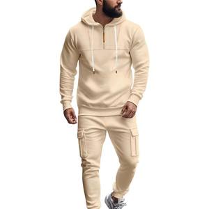 Ensembles de survêtement streetwear à capuche décontractés avec fermeture éclair, ensembles de jogging unis pour hommes - Product Image 1
