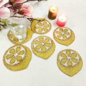 Sous-verre de thé en tranches de citron perlées à la main ensemble de six tapis de table décoratifs cadeau artisanal unique pour la décoration intérieure - Product Image 2