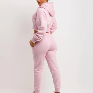 Femmes recadrée à capuche survêtement ensemble hiver survêtement tenue polaire vêtements de sport vêtements de sport Logo personnalisé conception femmes survêtements - Product Image 2