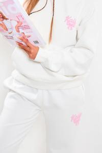 Combinaison de survêtement longue décontractée en tissu uni d'hiver avec broderie surdimensionnée pour femme, rose - Product Image 3