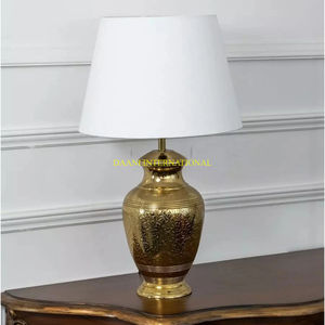 Golden Geometric Faceted <b>Table</b> Lamp With White And <b>Gold</b> Fabric Shade Modern <b>Bedside</b> Nightstand Light For Bedroom And Office - Product Image 5