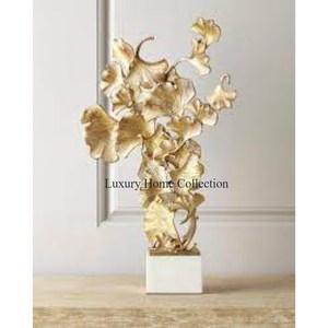 Fancy <b>Leaf</b> Shape Gold Color Mesh Design Sculpture With Marble Base Tabletop Designer Fancy Look Decoration Accessories Supplies - Product Image 4