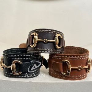 Wholesale 2025 Latest Silver Tone Horse Bit Hardware with Adjustable Pin Buckle Wide Cowhide Leather <b>Bracelet</b> Jewelry <b>for</b> Unisex - Product Image 1