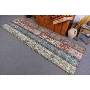 Alfombra Turca Vintage de 2.6x7.8 pies (79x237 cm), Alfombra con Bordes Azules y Rojos - Product Image 3
