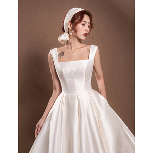 <span class=keywords><strong>Abito</strong></span> da sposa in <span class=keywords><strong>raso</strong></span> bianco <span class=keywords><strong>abito</strong></span> da sposa estivo formale abiti da sera lunghi da ballo per le donne Cocktail Party di fidanzamento Vestido - Product Image 5