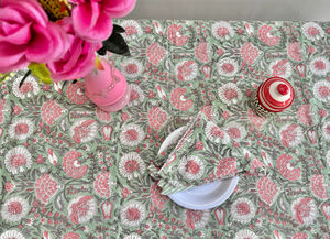 Mantel de Algodón Estampado a Mano: Rayas Florales, Estilo Bohemio para Comedor - Product Image 5