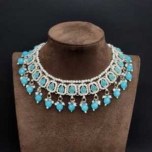 Ensemble de broderie en pierre de couleur argent traditionnel pour dames collier de mariée Double couche en acier inoxydable - Product Image 5