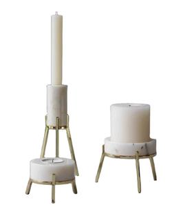 Portavelas de mármol volteado al revés, mármol negro hecho a mano y cono de mármol blanco con acento de acabado dorado en el medio - Product Image 2