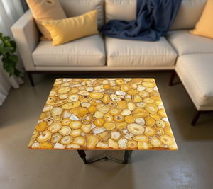 Table basse carrée en agate jaune, artisanat, luxe, mobilier moderne pour la décoration intérieure - Product Image 1