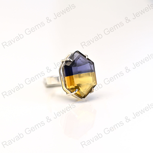 New Arrival Solid 925 Sterling Silver Bio Color Ametrine <b>Quartz</b> <b>Ring</b> for Women Hexagon Prong Setting Handmade Fine Jewelry - Product Image 2