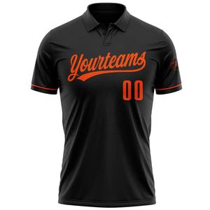 Camisetas de Golf Personalizadas de Secado Rápido para Adultos, Negras, Sublimadas, con Nombre, Número, Logotipo Impreso en Naranja, Diseño Transpirable, 100% Sólido - Product Image 2