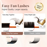 Boîtes personnalisées, brun foncé, cils individuels à éventail facile, cils synthétiques, cheveux naturels, longs, premium, méga volume, extensions de cils