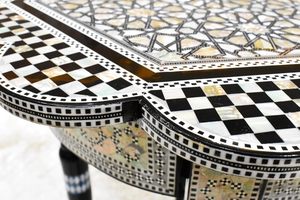 Sultana Handcrafted Egyptian Mother of Pearl Coffee <b>Table</b> - <b>Black</b> Flower Inlaid Moroccan <b>Side</b> <b>Table</b> (19.7x19.7x20.5 In) - Product Image 3
