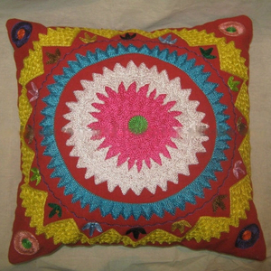 Handmade Vintage India Cotton Silk Cushion <b>Cover</b> Stylish Luxury Multi-Color Embroidered Floral Pattern for <b>Sofa</b> <b>Bed</b> Home Use - Product Image 1