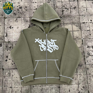 Chándal a rayas con logotipo personalizado de moda para hombre, pantalones de chándal con cremallera de invierno, Conjunto de sudadera con capucha, patrón sólido informal para hombre - Product Image 2