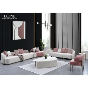 Italian Luxury Turkish Modern Living Room Furniture Curved Sofa Set Furniture Curve Nordic French Modular Design Pink Velvet