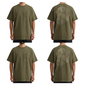 T-shirt pour homme en coton vert olive imprimé DTF, motif topographique, coupe oversize, tendance - Product Image 2