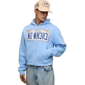 Sweat-shirts pour hommes personnalisés en coton 100% avec double fermeture éclair, brodés, épais, en polaire, de haute qualité, pour l'hiver - Product Image 1