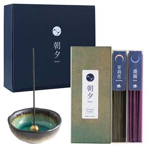 Set de Regalo de Incienso Floral, Jazmín y Rosa, Incienso de Bajo Humo con Mini Porta Incienso de Aguamarina Natural - Product Image 1