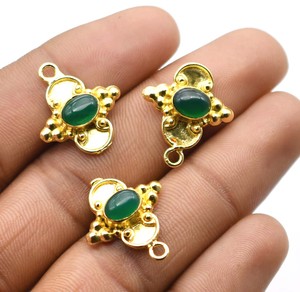 23X20mm Vert Onyx Gemstone Connecteur à Boucle Unique Or 18K & Argent Antique Plaqué Fabrication de Bijoux Component-NC11 Lot - Product Image 3