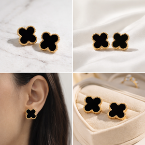 Trade Assurance Supplier Clover <b>Earrings</b> 14k Yellow Gold <b>Black</b> Agate Italian Craftsmanship Gold <b>Earrings</b> Dainty Clover <b>Earrings</b> - Product Image 3